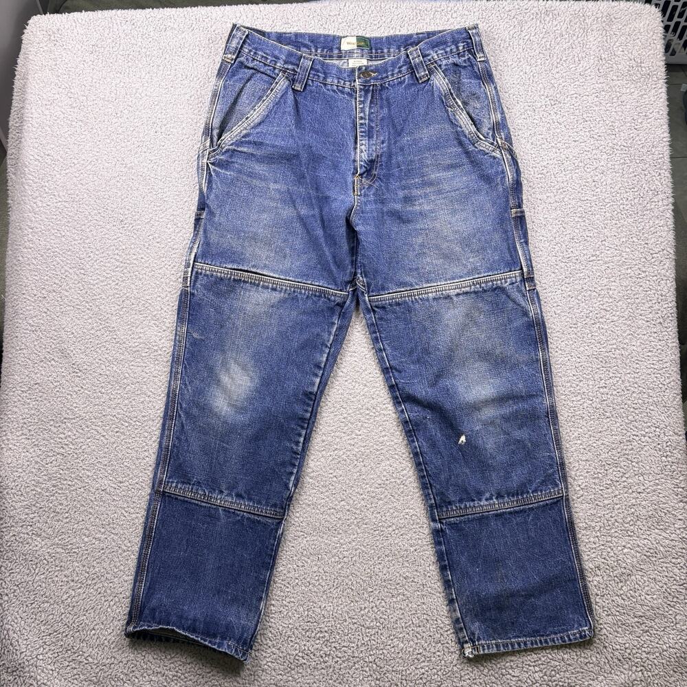 VTG WearGuard Double-Knee Jeans Mens 34x28 Blue Straight Fit Carpenter Workwear